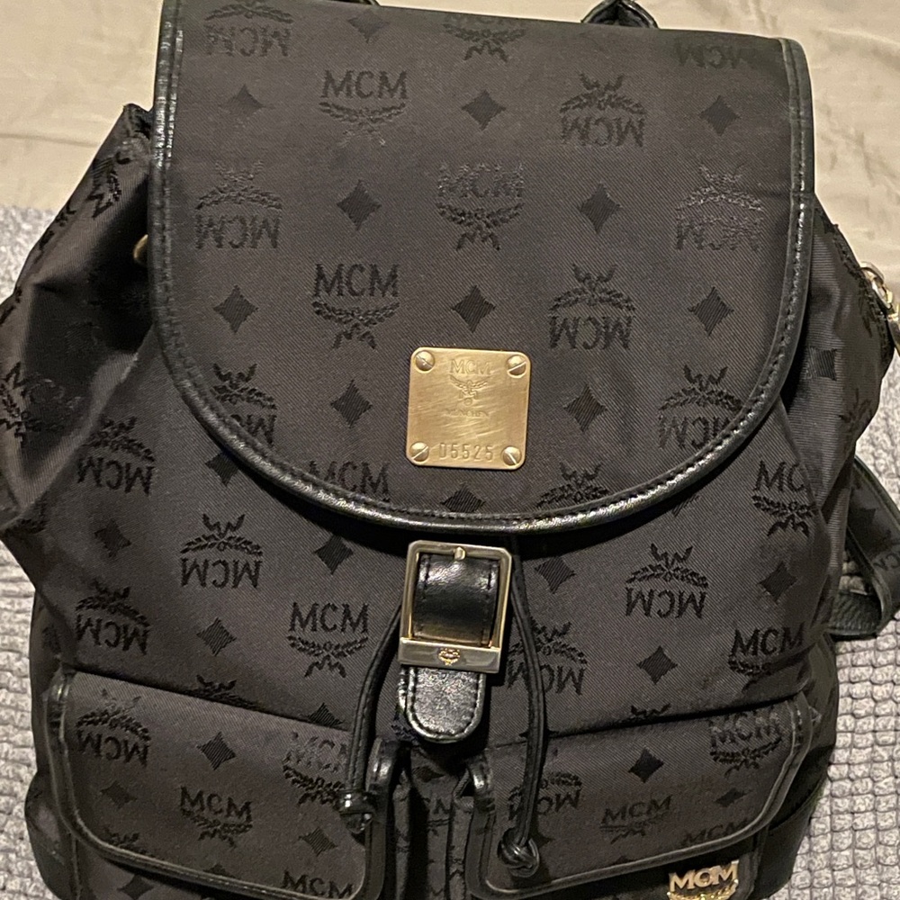 MCM Black Monogram Backpack with Gold-Tone Hardware - Picture 10 of 13